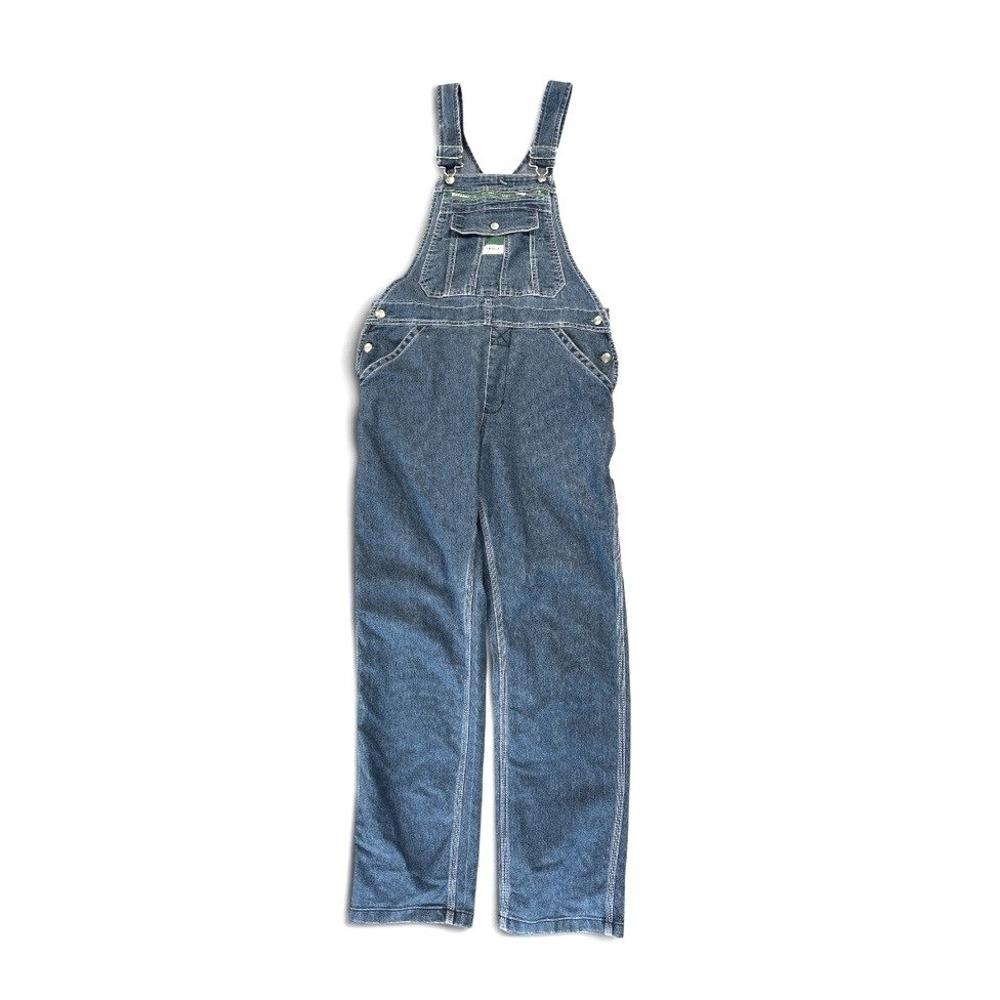 Liberty Mens Medium Blue Denim Bib Overalls Green Zipper Workwear YBF001SNB